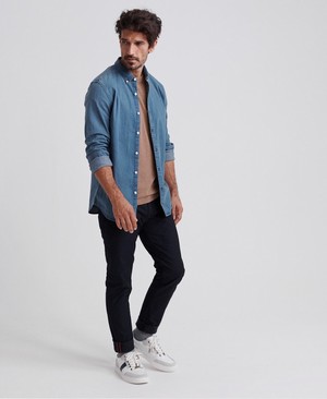 Superdry Edit Button Down Férfi Hosszú Ujjú Ing Kék | LIHSX2143